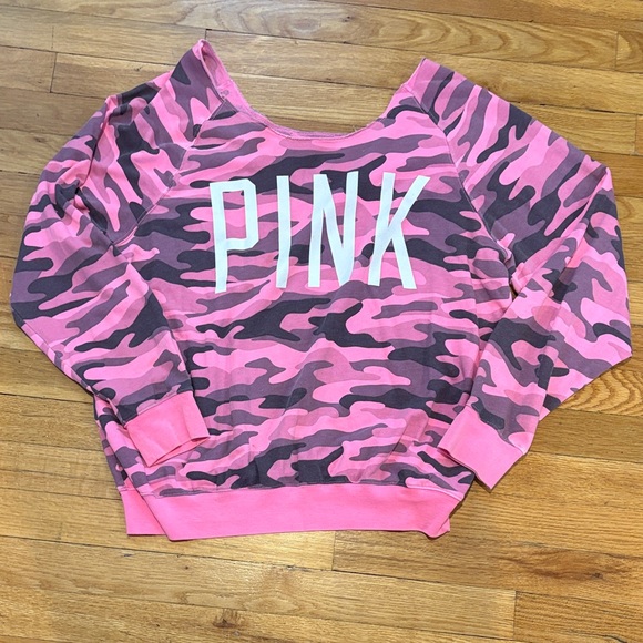 PINK Victoria's Secret Tops - PINK Victoria's Secret Pink and Purple Camouflage Sweatshirt